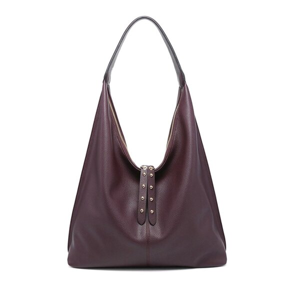 Large Deep Burgundy Pebbled Vegan Leather Hobo Bag - Picture 1 of 6